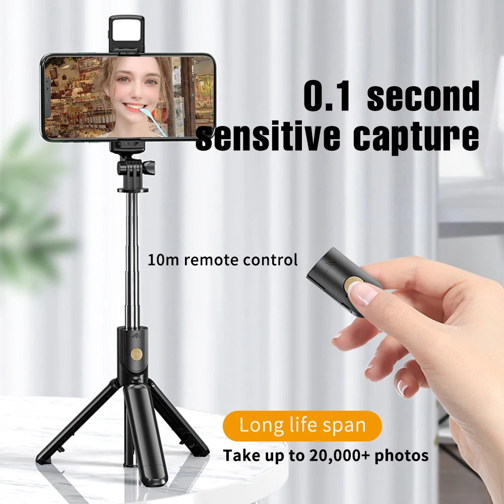 4 in 1 Selfie Stick Tripod with Bluetooth Remote |Foldable & Extendable Mobile Holder